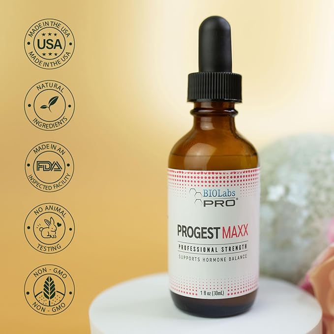BIOLABS PRO Progest Maxx Oil - Bioidentical Natural Solution - 8mg Per Drop - Three Month Supply - Luxury Glass Bottle - 1oz