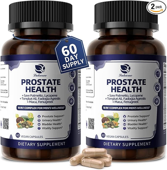 Prostate Health Supplements for Men - 18 in 1 Saw Palmetto with Pumpkin Seed & Nettle - Advanced DHT Blocker - Urinary Tract Health Support - Enhanced with Ashwagandha, Reishi, 2 Pack