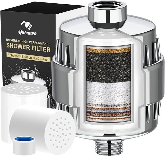 20-Stage Shower Filter, High Output Shower Head Filter for Hard Water with 2 Cartridges, Water Softener Reduces Dry Skin, Dandruff, Eczema and Improves Skin, Hair and Nails, Chrome