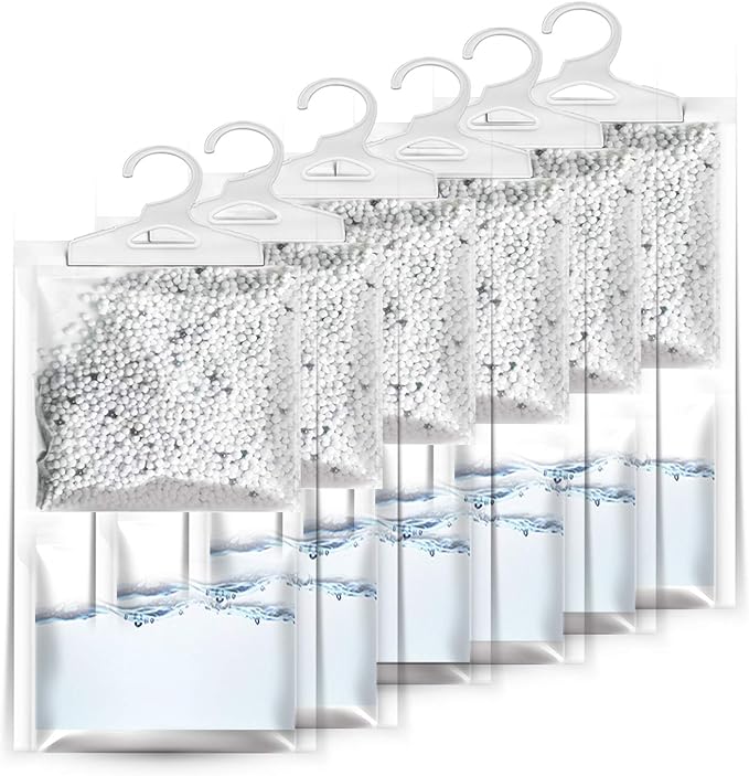 ZSZMFH 6 Pack Moisture Absorber & Max Odor Eliminator Hanging Bag, Charcoal Smell Remove Damp Musty Smell,Hanging Closet Dehumidifier Bags with 25g of Activated Charcoal (220g/pack)…