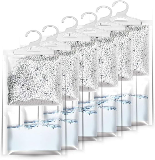 ZSZMFH 6 Pack Moisture Absorber & Max Odor Eliminator Hanging Bag, Charcoal Smell Remove Damp Musty Smell,Hanging Closet Dehumidifier Bags with 25g of Activated Charcoal (220g/pack)…