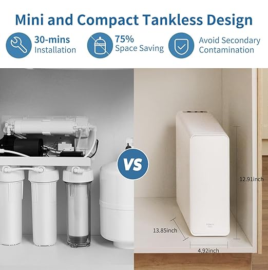 TOKIT U1 SE Under Sink Reverse Osmosis Water Filter System with Faucet 400 GPD High Flow 2:1 Pure to Drain Tankless RO Under Sink Water Filtration System FCC/SGS, NSF/ANSI 58&42 for Home Reduce TDS