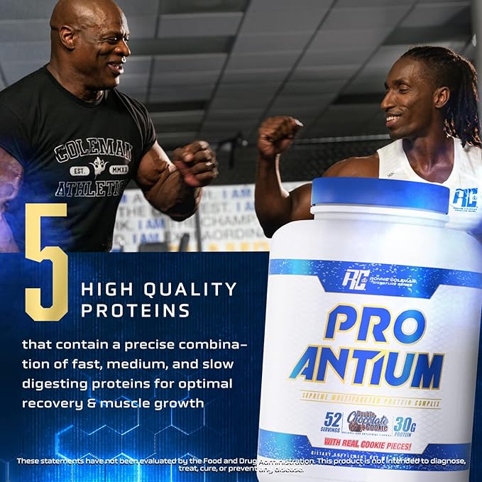 Ronnie Coleman Signature Series Pro-Antium Whey Protein Powder with BCAA’s and EAA’s, Creatine for Recovery and Lean Muscle Support, 30g Protein Per Serving, Double Chocolate Cookie, 5 Lb