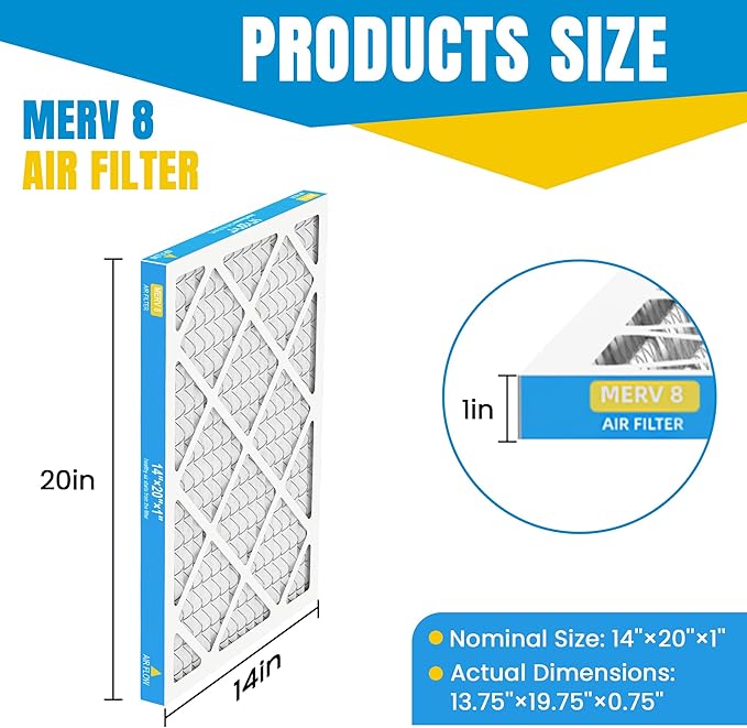 14x20x1 Air Filter,MERV 8,Furnace Air Filter for HVAC,Dust Defense-4packs by MIFLUS
