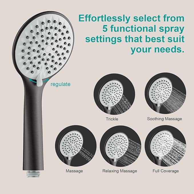 Shower Slide Bar Handheld Shower Head with Hose, 5-Function Hand Shower with Wall Mount，shower slide bar,adjustable height shower head (A-round, ORB)