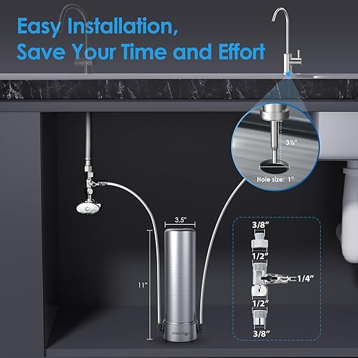 Waterdrop BS13 Under Sink Water Filter, 6 Stage Stainless Steel, Reduce PFAS, PFOA/PFOS, Lead, Chlorine, Bad Taste & Odor, No Drilling Required, NSF/ANSI 42 Certified, Included A New Faucet