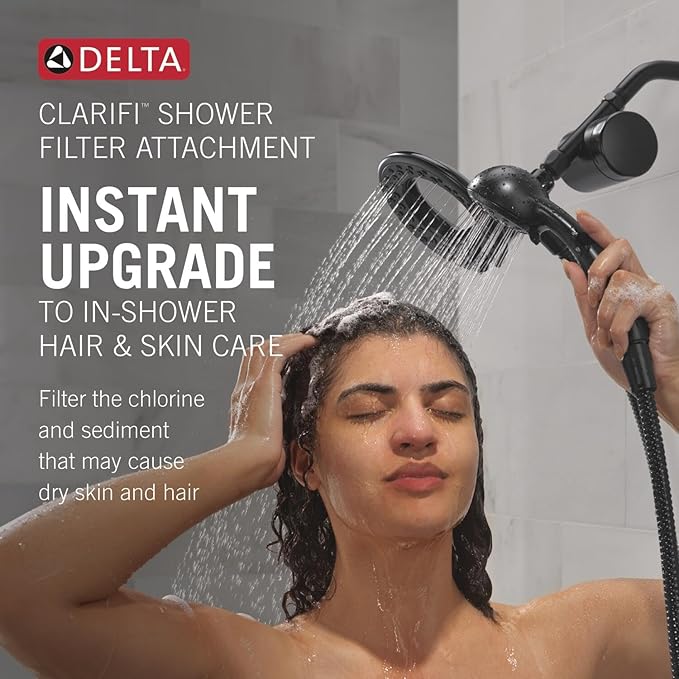 Delta Faucet 4-Setting In2ition 2-in-1 Dual Shower Head with Clarifi Standard Shower Filter Attachment and Filter, Chrome Shower Head with Filter, Filtered Shower Head, Chrome 7SF110B