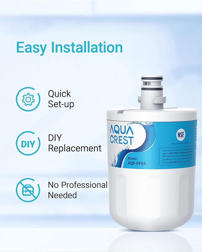 AQUA CREST 5231JA2002A Refrigerator Water Filter, Replacement for LG® LT500P®, GEN11042FR-08, ADQ72910911, ADQ72910901, ADQ72910907, Kenmore 9890, LFX25974ST, LMX25964ST, 3 Filters