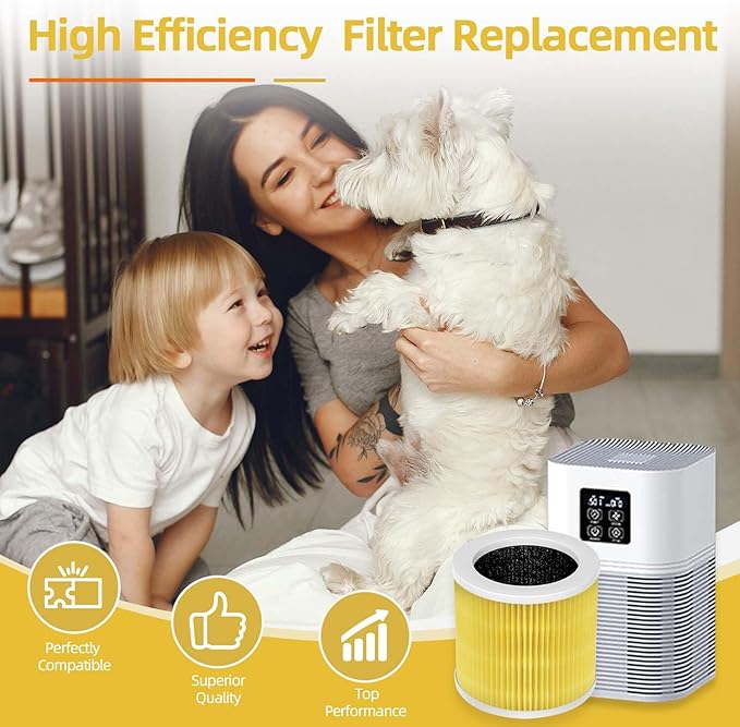 2 Pack Yellow A1 Replacement Filter Compatible with VEWIOR Air Pu-rifier HQKJ-80,HQSC-50,KOIOS HQKJ-50 Air Purifier,AMEIFU AP01W, True HEPA Air Cleaner Filter for A1 Air Pu-rifier for Pet Dander