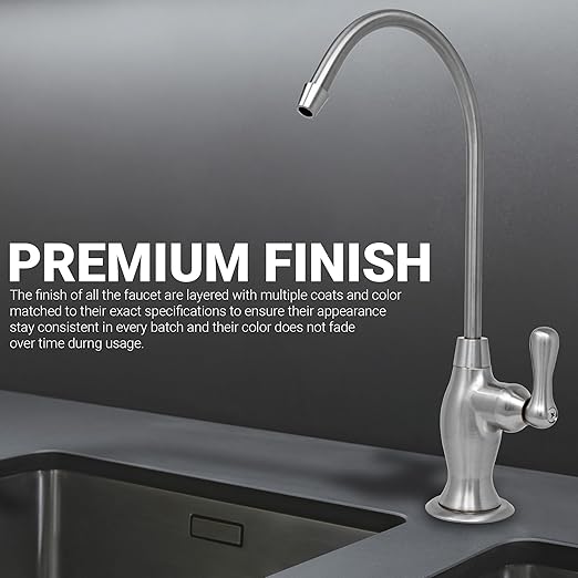 Airgap RO Faucet Reverse Osmosis Drinking Water Filtration System Water Dispenser Spout (Brushed Nickel) with Pre-Inserted Tubing and Faucet Wrench. Vase Style. NSF Certified.