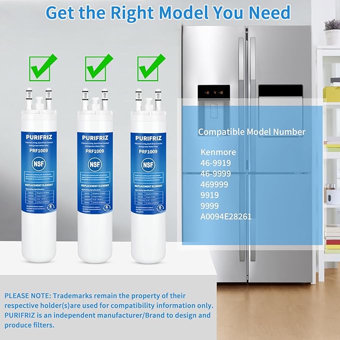 Refrigerator Water Filter Compatible with Kenmore 9999, 469999, 46-9999, A0094E28261 Water and Ice, NSF Certified, 6 Month / 300 Gallon, 3 Pack