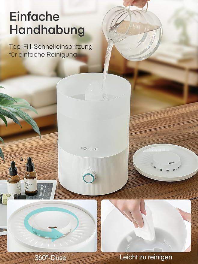 FOHERE Humidifiers for Bedroom, 3.2L Cool Mist Baby Humidifier, 28H Quiet Runtime, Auto Shut-Off, 7-Color Nightlight, Top-Fill, BPA-Free, Essential Oil Diffuser for Home, Room, Nursery, Plants,Office