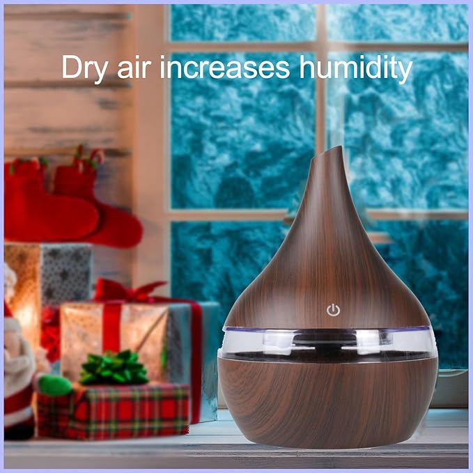 FULLBELL Cool Mist Humidifier, 400ML, 10-20 Hours Runtime, 7 Color Lights, 2 Modes, 24db Quiet, Black (Dark Brown-300ML)