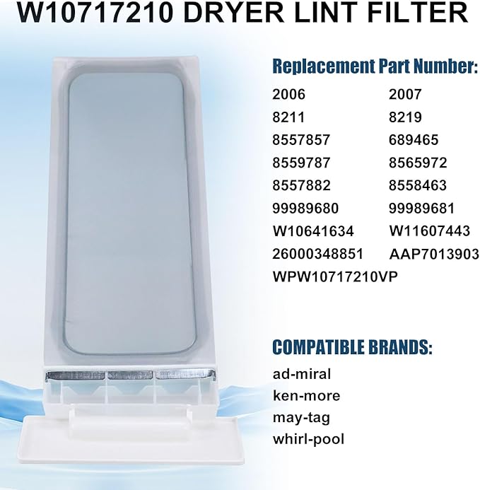 W10717210 Dryer Lint Filter Case Screen Replacement Compatible with whirl-pool, ken-more-Repalce 348846, 348851, 689465, 8557857, 8557882, 8558463, 8559787, 8565972, etc by Sikawai