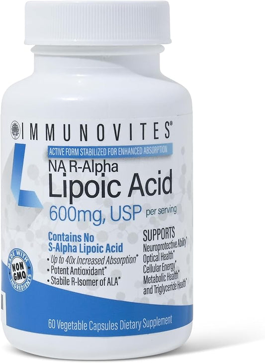 Stabilized R-Alpha Lipoic Acid ((True)) 600mg per Serving [[High Potency & up to 40x Increased Absorption]] (Na R-ALA) (Na R-LA) (Na R-Lipoate) (1 Bottle)