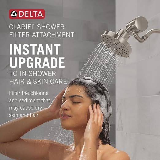 Delta Faucet 5-Setting H2Okinetic Shower Head Matte Black with Clarifi Premium Shower Filter Attachment with Filter