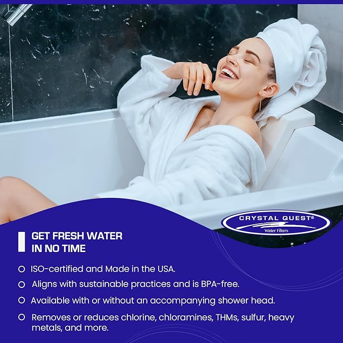 Crystal Quest Shower Filter without Shower Head - White - Advanced Multi Stage Filtration for Cleaner Water - Removes Chlorine, Heavy Metals - Promotes Healthier Skin, Softer Hair - Long-Lasting