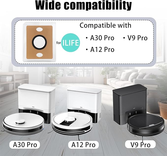 10 Pack Dust Bags Compatible with ILIFE A12 Pro, A30 Pro, V9 Pro Robot Vacuum Cleaner, Replacement Bags for Self Emptying Auto-Empty Station, High Capacity Vacuum Filter Bags