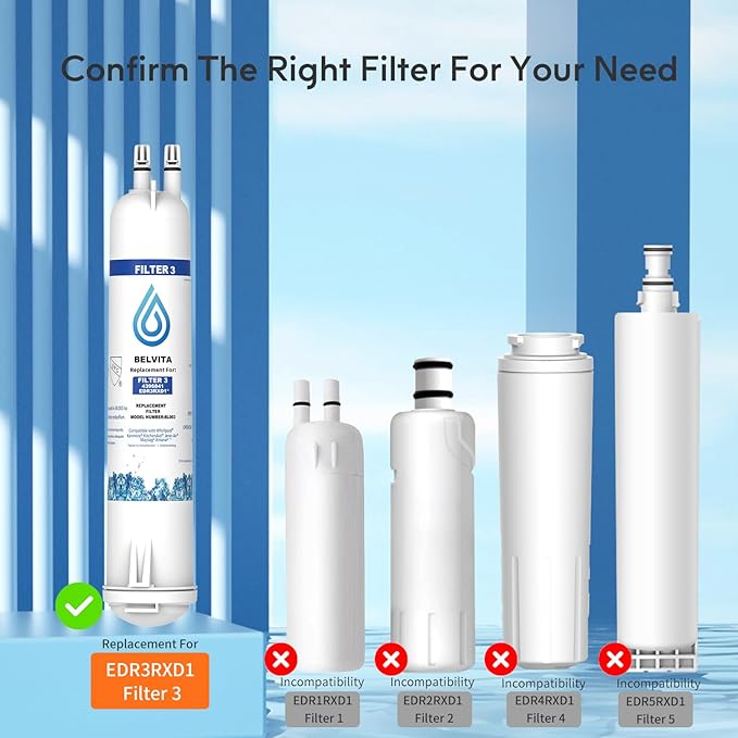BELVITA Compatible with 4396841 Refrigerator Water Filter, EDR3RXD1, KAD3RXD1, WHR3RXD1, 4396841, 4396710, Filter 3, 46-9083,46-9030, 9030, 9083 Refrigerator Water Filter, 3 Filters