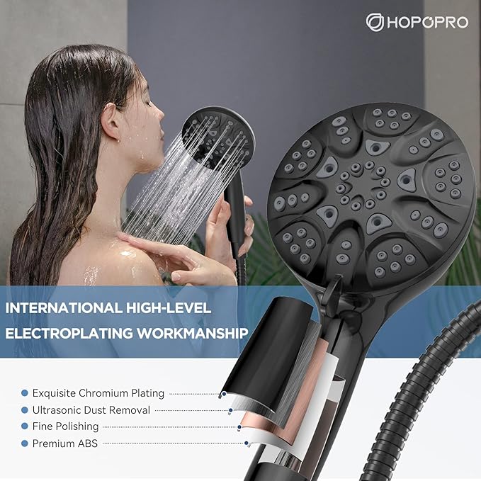 6-Mode High Pressure Handheld Shower Head with Power Wash, HOPOPRO High Flow Hand Held Showerhead Set with Built-in Power Spray to Clean Tub Tile Pets Bathroom Flooring