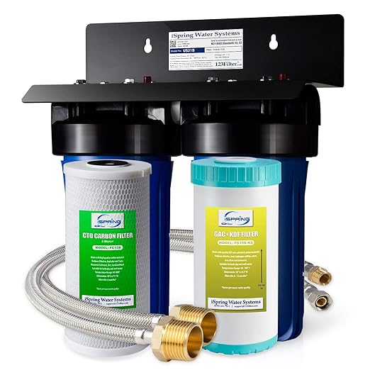 iSpring US21B High Capacity Under Sink Water Filter System with Upgraded Hoses, Removes PFAS, PFOA/PFOS, Chlorine, Iron, Lead, Odor and More, 15GPM Fast Flow