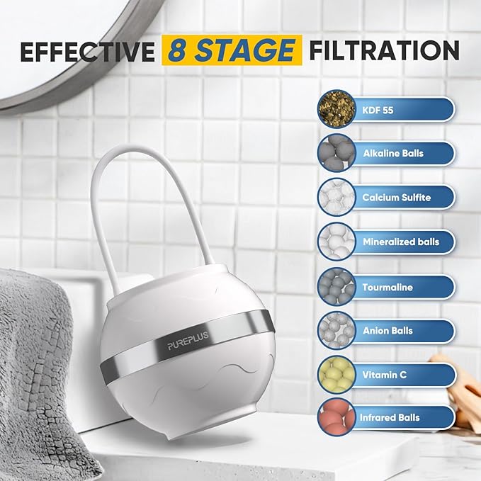 PUREPLUS Bathtub Bath Water Filter for Tub, 8 Stages Kinder Filter for Bathtub, 2500 Gallons Filtration, Removes Contaminants for Softer Skin and Hair, Reduces Chlorine & Heavy Metals, BPA Free