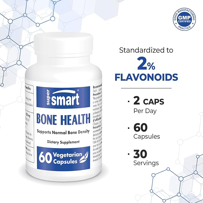 SuperSmart - Bone Health Supplement (100% Plant Based & Patented) - Strong Bones & Bone Density Supplement | Non-GMO & Gluten Free - 60 Vegetarian Capsules