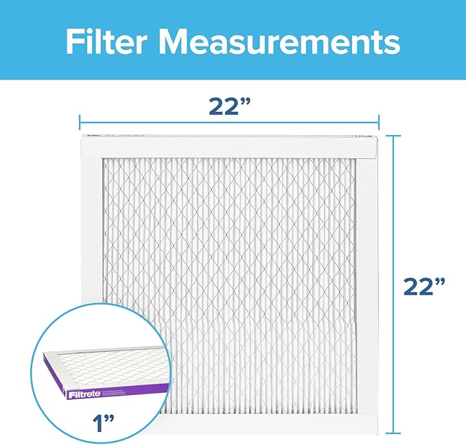 Filtrete 22x22x1 AC Furnace Air Filter, MERV 12, MPR 1500, CERTIFIED asthma & allergy friendly, 3 Month Pleated 1-Inch Electrostatic Air Cleaning Filter, 6-Pack (Actual Size 21.69x21.69x0.78 in)