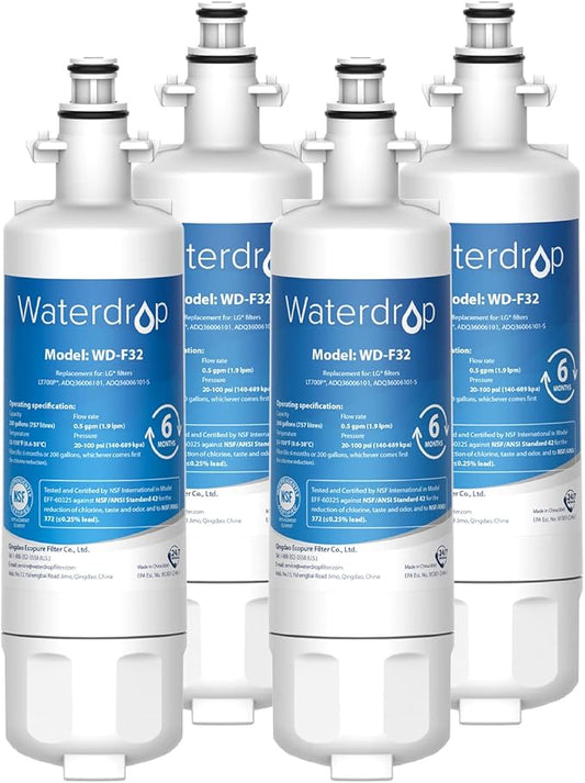 Waterdrop 469690 ADQ36006101 Refrigerator Water Filter, Replacement for LG® LT700P®, Kenmore 469690, 9690, ADQ36006102, Standard, Pack of 4