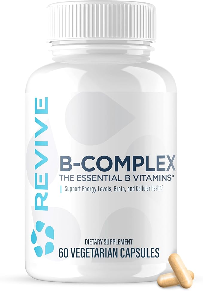 Revive MD Vitamin B Complex Capsules - Supports Heart Health & Immune System - B-Complex Vitamin Supplement for Women & Men - Vitamin B12 Complex Promotes Healthy Brain Function & Boosts Energy