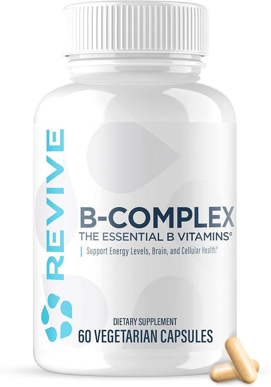 Revive MD Vitamin B Complex Capsules - Supports Heart Health & Immune System - B-Complex Vitamin Supplement for Women & Men - Vitamin B12 Complex Promotes Healthy Brain Function & Boosts Energy