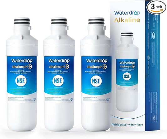Waterdrop Alkaline LT1000PC ADQ747935 Replacement for LG® LT1000P®/PC/PCS ThinQ® Refrigerator Water Filter, LFXS26973S, LMXS28626S, LMWS27626S, LFXS28596S, LFXS26596S, Enhance PH, 3 Filters