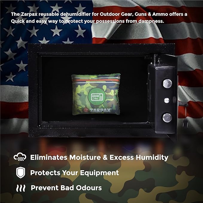 Gun Safe Dehumidifier Camouflage - Rechargeable Desiccant Dehumidifier Bags - Reusable & Absorbs Moisture & Humidity - 4x Pack