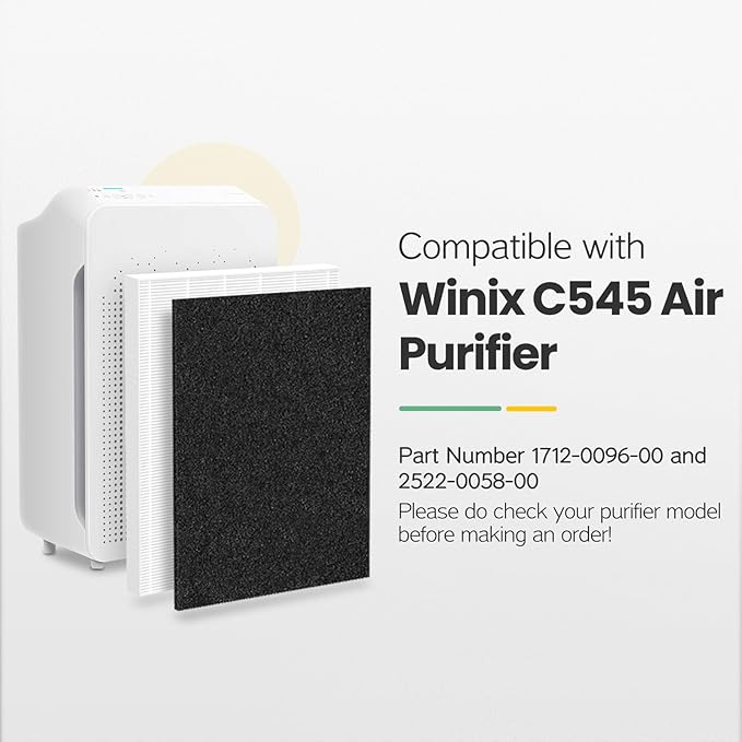 C545 Replacement Filter H13 Grade True HEPA Compatible with Winix C545 Air Purifier, for Winix Filter S, Part 1712-0096-00 and 2522-0058-00, Pack of 2 HEPA & 8 Activated Carbon PreFilter
