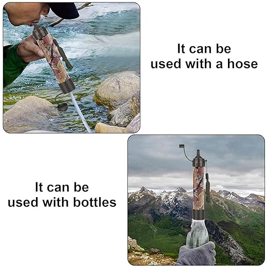 Water Filter Camping, Personal Backpacking Water Filter Straw Portable for Hiking Travels (Green Camouflage)