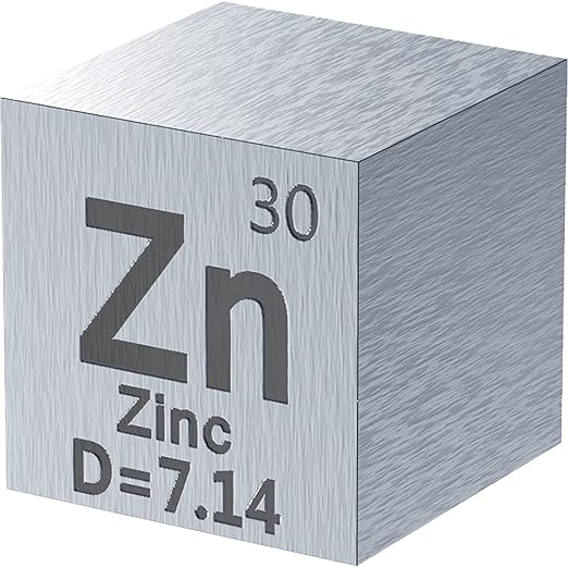 Zinc Cube - Metal Element Cubes - Laser Engraved Density Cube Set for a Periodic Table of Elements Collection - (Zinc, 10mm)