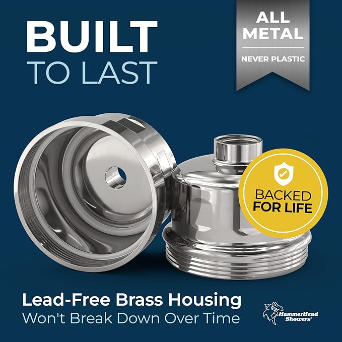 HammerHead Showers® Solid Metal Shower Head Filter – KDF 55 Shower Filter, High Pressure Universal Shower Filters to Remove Toxic Chemicals – Removes Chlorine and Heavy Metals – Chrome