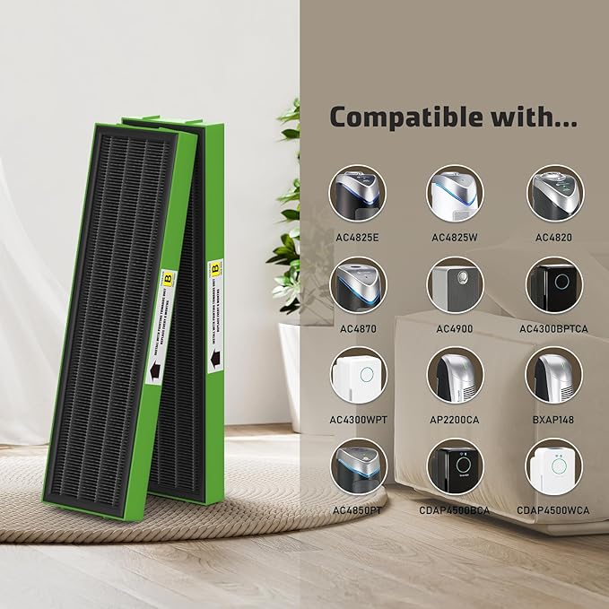 FLT4825VO Toxin Clear HEPA Replacement Compatible with AC4825 AC4300 AC4800 AC4900 AC4850, 4 True HEPA Filters & 12 Activated Carbon Pre-Filters, FLT4825VO, Black/Green