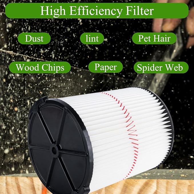 2 Pack CMXZVBE38754 Replacement Filter Fit for Craftsman Shop Vac Wet Dry 5 to 20 Gallon, 9-38754 Red Stripe General Purpose Wet Dry Vac Replacement Filter