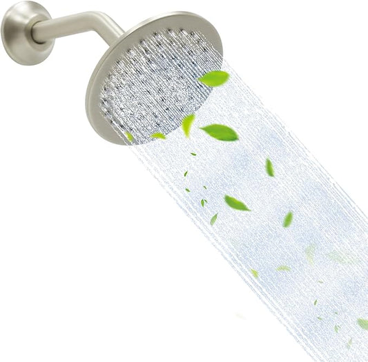 6 Inch Round Rainfall Shower Head with Stainless Steel Arm High Pressure Water Saving Anti-Clog Nozzles Easy Install for Bathroom/Bathtub (Round, Brushed Nickel)