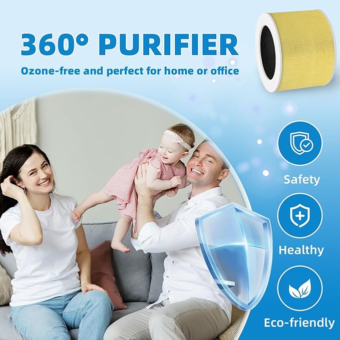 HY1800 Upgraded Replacement Filter Compatible with Honeyuan/Loytio/CHIVALZ/MORENTO/AYAFATO/IOIOW HY1800 Air Purifier, 3-in-1 H13 Grade True HEPA Upgraded Activated Carbon Filter, Yellow 2 Pack