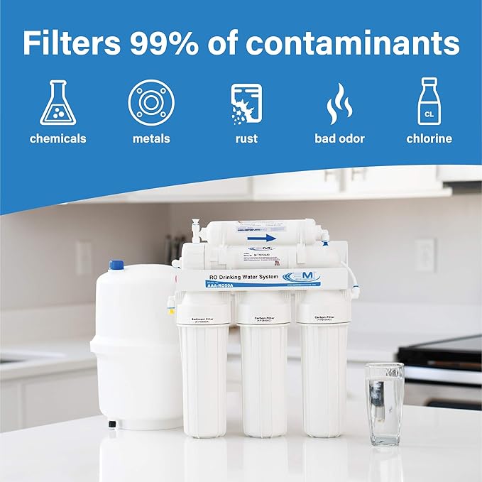 Applied Membranes Inc. | Reverse Osmosis Filter Replacement For 5 Stage Reverse Osmosis Water Filtration Systems (100 GPD, Pre & Post Filters Set - 1 Year Supply)