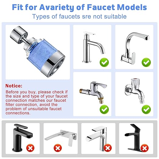 3 Pack Sink Water Filter Faucet, Universal 360 ° Rotating Kitchen Faucet Water Purifier, Bathroom Faucet Filter Removes Chlorine Fluoride Hard Water for Home Kitchen & Bathroom