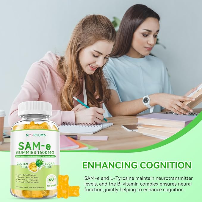 SAM-e L-Tyrosine Gummies with NAC, CoQ10 & Vitamin B Complex, 1600mg SAM e, 1500mg L Tyrosine Supplement for Energy, Cellular Antiox Protection, Neurotransmitter Support, Enhance Emotional Well-being