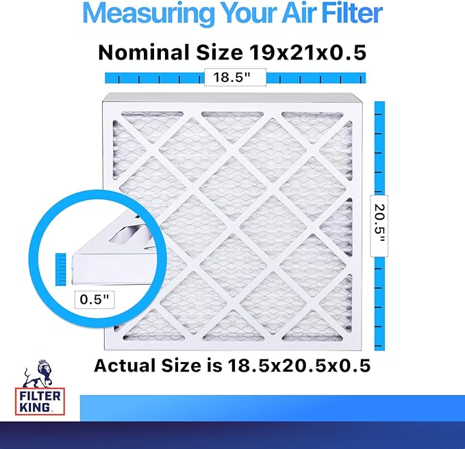Filter King 19x21x0.5 Air Filter | 4-PACK | MERV 8 HVAC Pleated A/C Furnace Filters | MADE IN USA | Actual Size: 18.5 x 20.5 x 0.5"