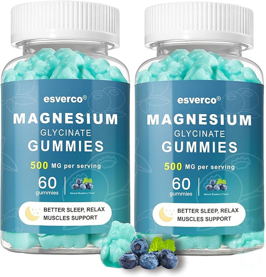 Magnesium Glycinate Gummies, 500mg Sleep for Men & Women, Promotes Relaxation, Muscle Support, Chewable Magnesium, No Melatonin, Natural Strawberry Flavor, 120 Count