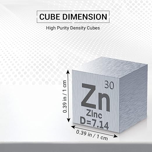 Zinc Cube - Metal Element Cubes - Laser Engraved Density Cube Set for a Periodic Table of Elements Collection - (Zinc, 10mm)