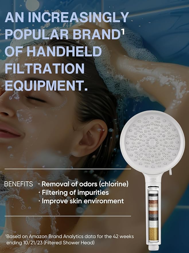 Cobbe Filtered Shower Head with Handheld, High Pressure 6 Spray Mode Showerhead with Filters, Water Softener Filters Beads for Hard Water - Remove Chlorine - Reduces Dry Itchy Skin, White