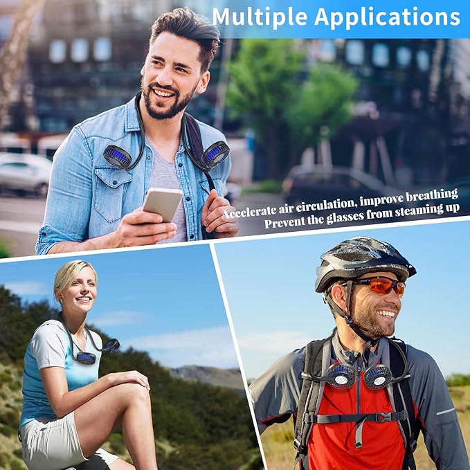 HandFan 5000mAh Portable Neck Fan, Necklace Fan Battery Operated Max 26hrs working, Wearable Fan Rechargeable 6 Speeds, Hands-Free Fan 360° Adjustable for Outdoor Activities Travel Office Home (Black)