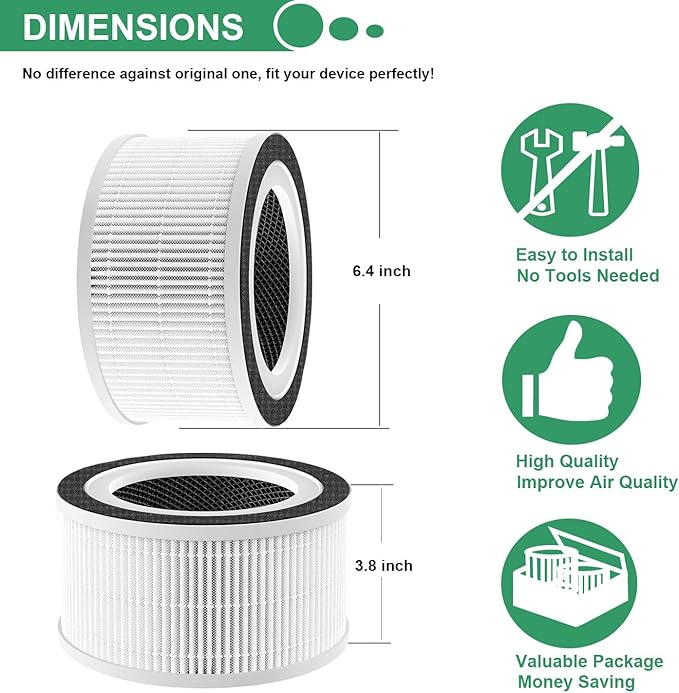 2-Pack True HEPA Replacement Filter, Compatible with Afloia Fillo and Mooka Allo Air Purifier, 3-in-1 H13 True HEPA Filter